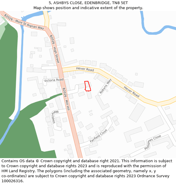 5, ASHBYS CLOSE, EDENBRIDGE, TN8 5ET: Location map and indicative extent of plot