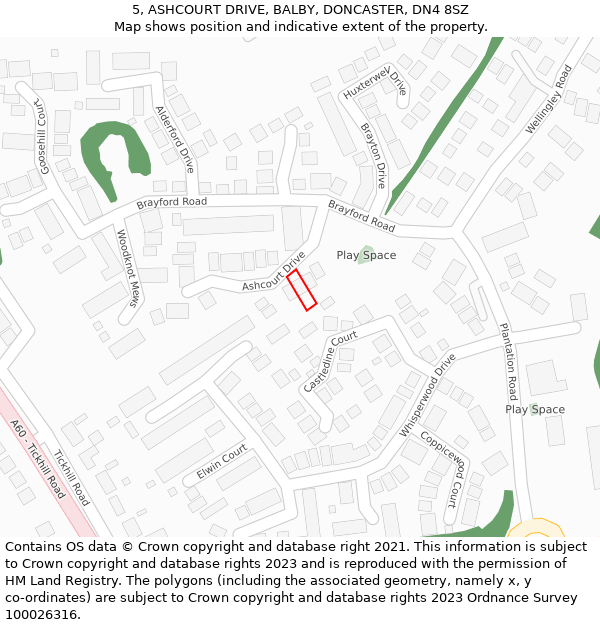 5, ASHCOURT DRIVE, BALBY, DONCASTER, DN4 8SZ: Location map and indicative extent of plot