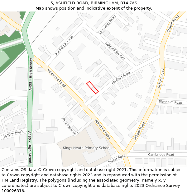 5, ASHFIELD ROAD, BIRMINGHAM, B14 7AS: Location map and indicative extent of plot