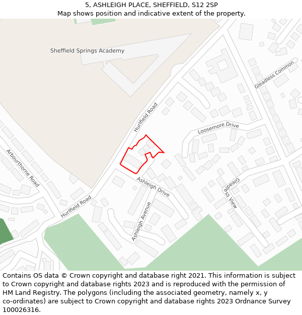 5, ASHLEIGH PLACE, SHEFFIELD, S12 2SP: Location map and indicative extent of plot