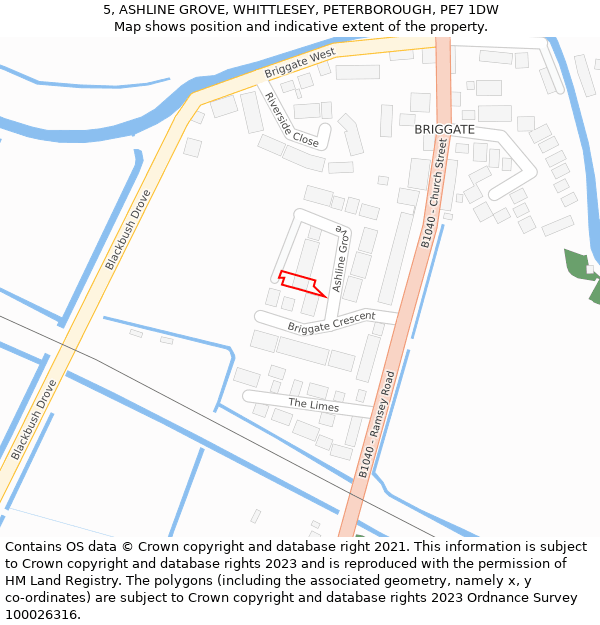 5, ASHLINE GROVE, WHITTLESEY, PETERBOROUGH, PE7 1DW: Location map and indicative extent of plot