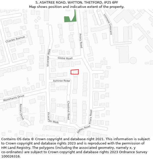 5, ASHTREE ROAD, WATTON, THETFORD, IP25 6PF: Location map and indicative extent of plot