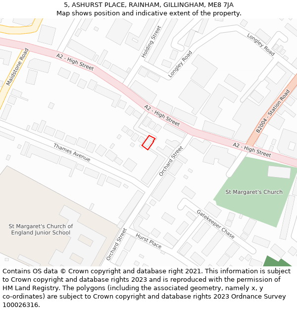 5, ASHURST PLACE, RAINHAM, GILLINGHAM, ME8 7JA: Location map and indicative extent of plot