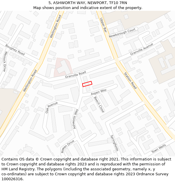 5, ASHWORTH WAY, NEWPORT, TF10 7RN: Location map and indicative extent of plot