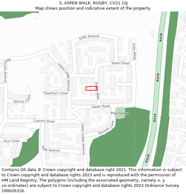 5, ASPEN WALK, RUGBY, CV21 1SJ: Location map and indicative extent of plot