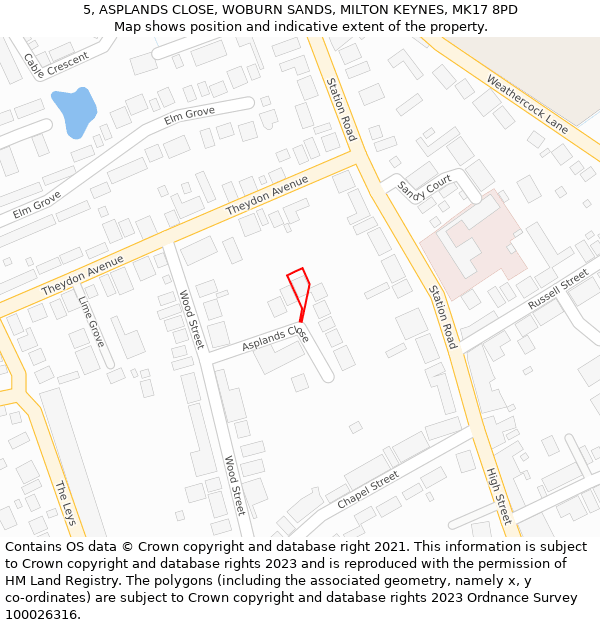 5, ASPLANDS CLOSE, WOBURN SANDS, MILTON KEYNES, MK17 8PD: Location map and indicative extent of plot