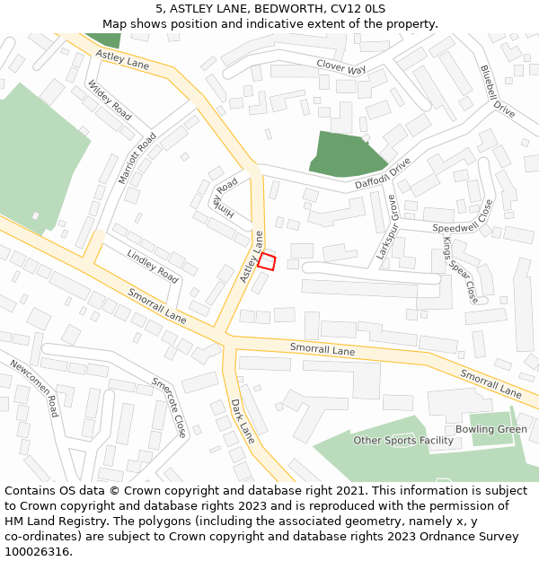 5, ASTLEY LANE, BEDWORTH, CV12 0LS: Location map and indicative extent of plot