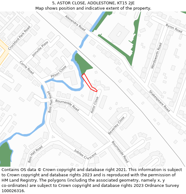 5, ASTOR CLOSE, ADDLESTONE, KT15 2JE: Location map and indicative extent of plot