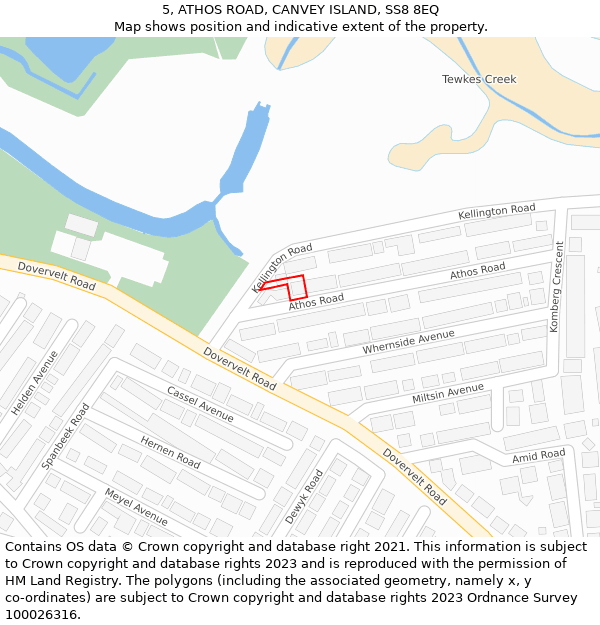 5, ATHOS ROAD, CANVEY ISLAND, SS8 8EQ: Location map and indicative extent of plot