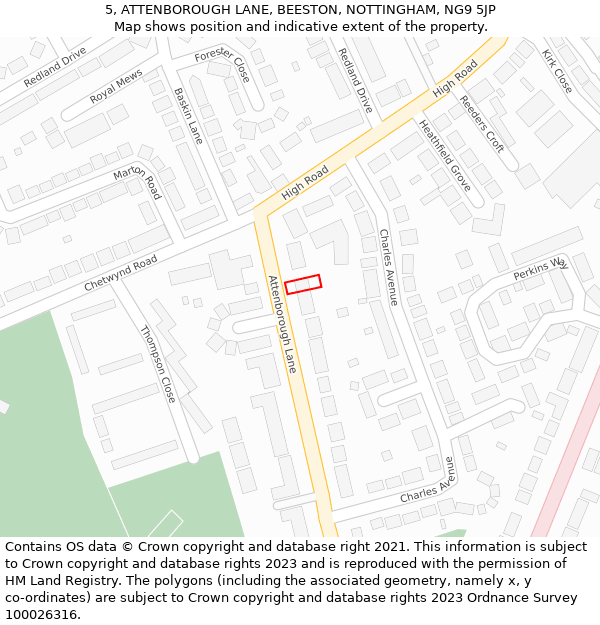 5, ATTENBOROUGH LANE, BEESTON, NOTTINGHAM, NG9 5JP: Location map and indicative extent of plot