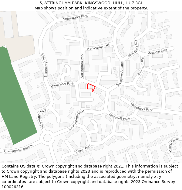 5, ATTRINGHAM PARK, KINGSWOOD, HULL, HU7 3GL: Location map and indicative extent of plot