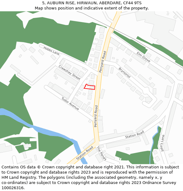 5, AUBURN RISE, HIRWAUN, ABERDARE, CF44 9TS: Location map and indicative extent of plot