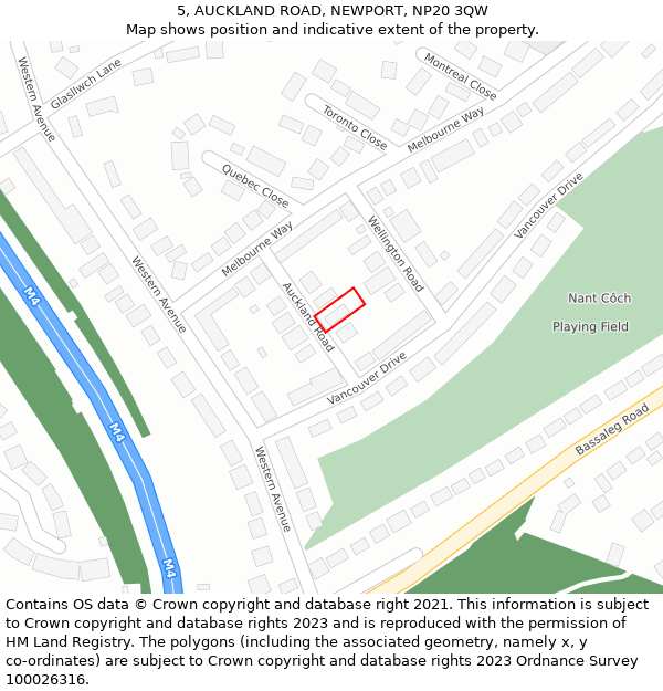 5, AUCKLAND ROAD, NEWPORT, NP20 3QW: Location map and indicative extent of plot