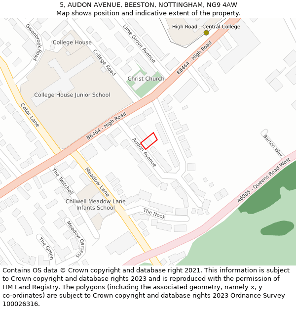 5, AUDON AVENUE, BEESTON, NOTTINGHAM, NG9 4AW: Location map and indicative extent of plot