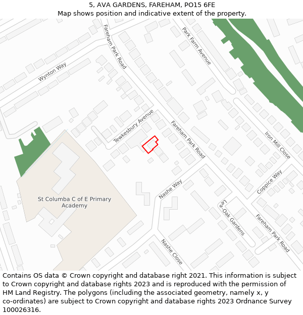 5, AVA GARDENS, FAREHAM, PO15 6FE: Location map and indicative extent of plot