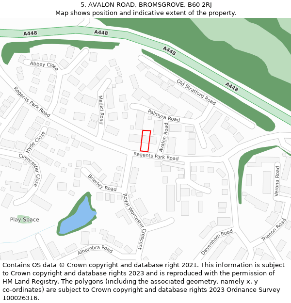 5, AVALON ROAD, BROMSGROVE, B60 2RJ: Location map and indicative extent of plot