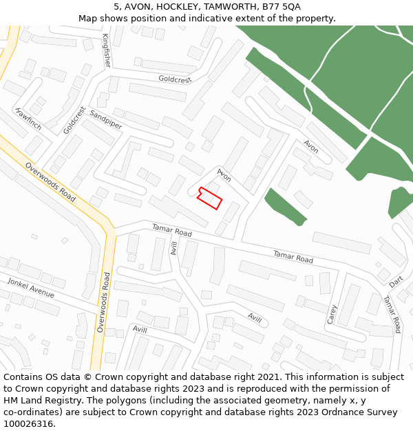 5, AVON, HOCKLEY, TAMWORTH, B77 5QA: Location map and indicative extent of plot