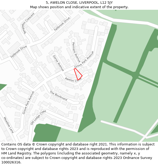 5, AWELON CLOSE, LIVERPOOL, L12 5JY: Location map and indicative extent of plot