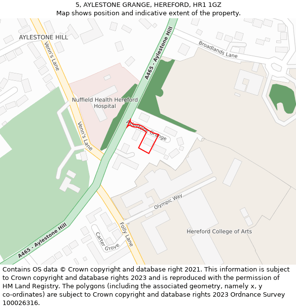 5, AYLESTONE GRANGE, HEREFORD, HR1 1GZ: Location map and indicative extent of plot