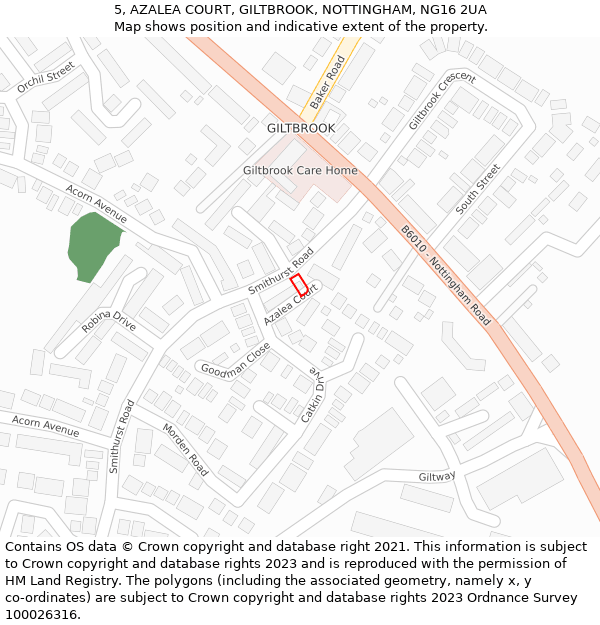 5, AZALEA COURT, GILTBROOK, NOTTINGHAM, NG16 2UA: Location map and indicative extent of plot