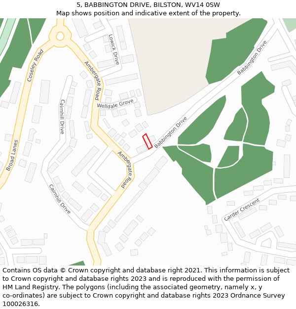 5, BABBINGTON DRIVE, BILSTON, WV14 0SW: Location map and indicative extent of plot