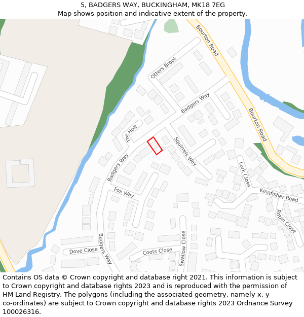 5, BADGERS WAY, BUCKINGHAM, MK18 7EG: Location map and indicative extent of plot