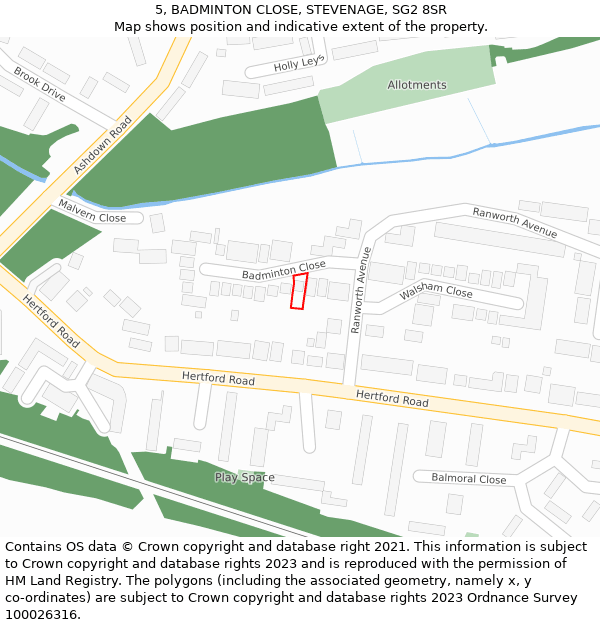 5, BADMINTON CLOSE, STEVENAGE, SG2 8SR: Location map and indicative extent of plot