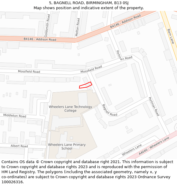 5, BAGNELL ROAD, BIRMINGHAM, B13 0SJ: Location map and indicative extent of plot