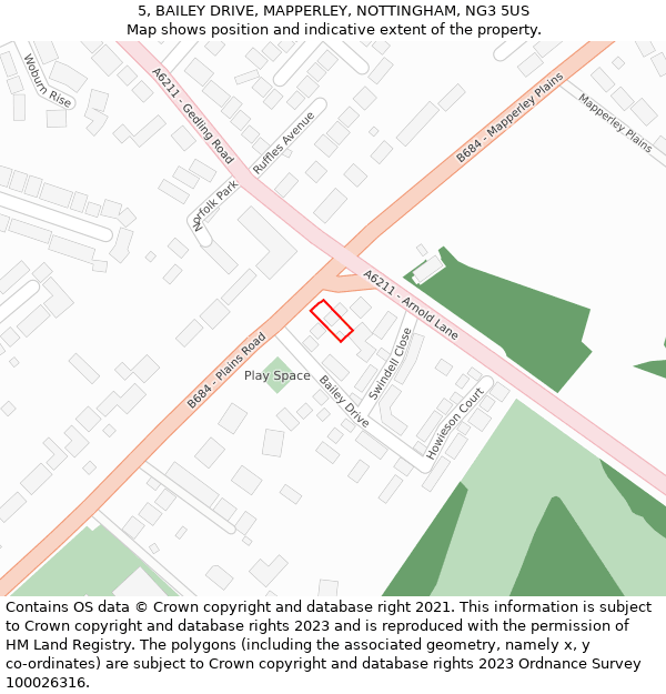 5, BAILEY DRIVE, MAPPERLEY, NOTTINGHAM, NG3 5US: Location map and indicative extent of plot