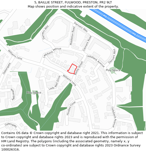 5, BAILLIE STREET, FULWOOD, PRESTON, PR2 9LT: Location map and indicative extent of plot