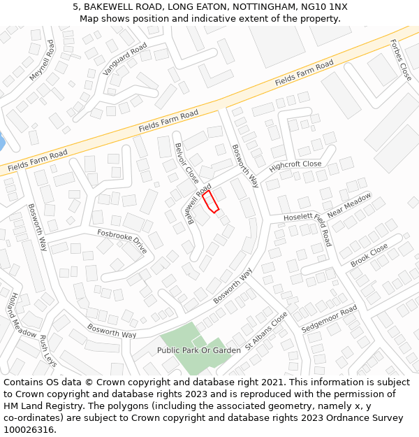 5, BAKEWELL ROAD, LONG EATON, NOTTINGHAM, NG10 1NX: Location map and indicative extent of plot