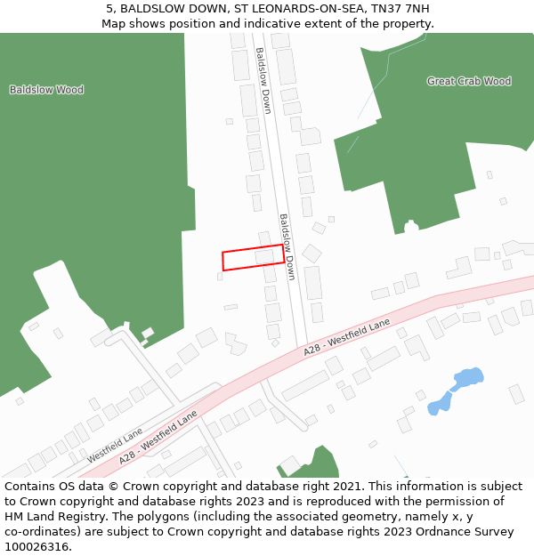 5, BALDSLOW DOWN, ST LEONARDS-ON-SEA, TN37 7NH: Location map and indicative extent of plot