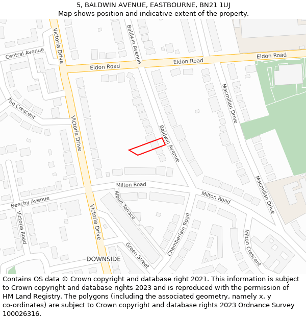 5, BALDWIN AVENUE, EASTBOURNE, BN21 1UJ: Location map and indicative extent of plot