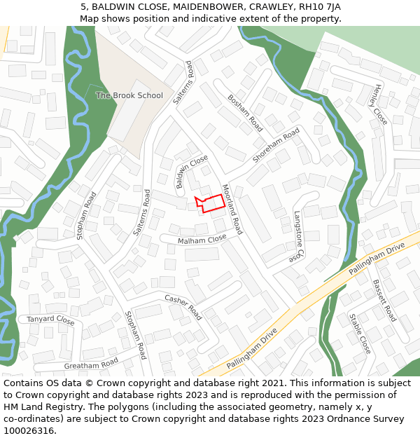 5, BALDWIN CLOSE, MAIDENBOWER, CRAWLEY, RH10 7JA: Location map and indicative extent of plot