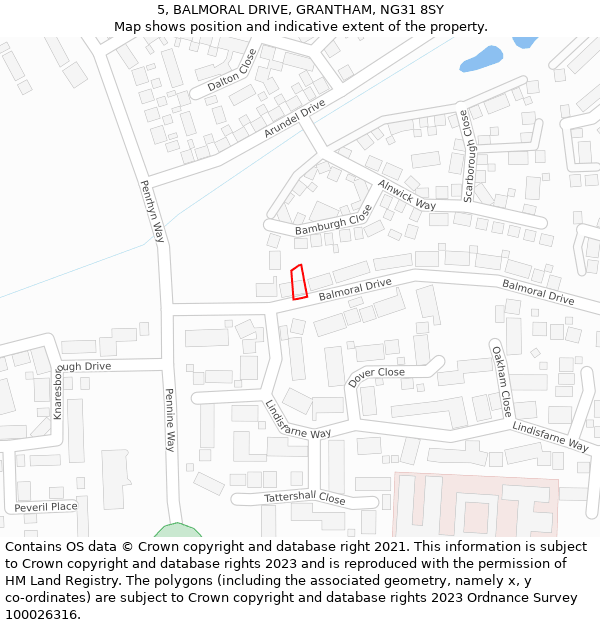 5, BALMORAL DRIVE, GRANTHAM, NG31 8SY: Location map and indicative extent of plot