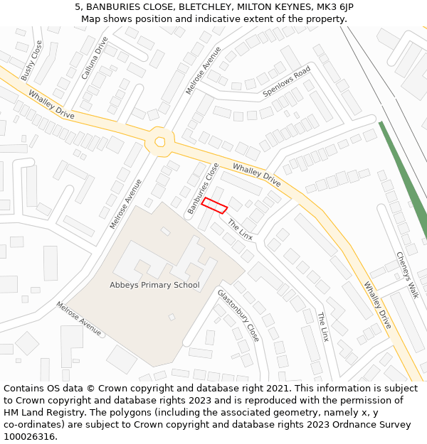 5, BANBURIES CLOSE, BLETCHLEY, MILTON KEYNES, MK3 6JP: Location map and indicative extent of plot