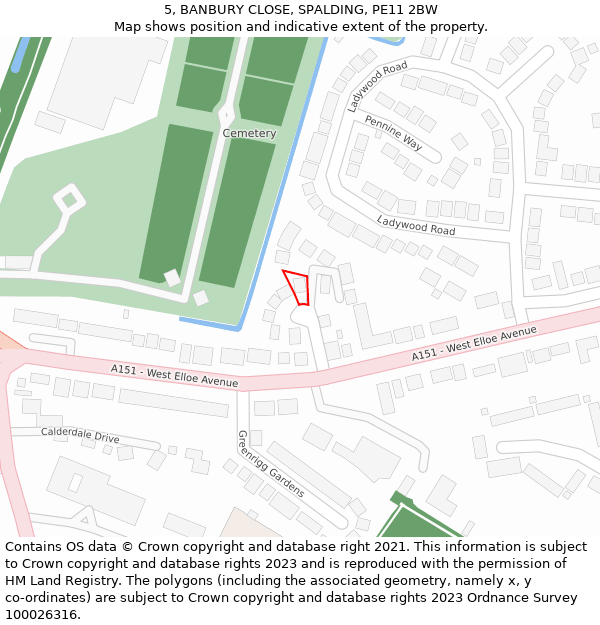 5, BANBURY CLOSE, SPALDING, PE11 2BW: Location map and indicative extent of plot