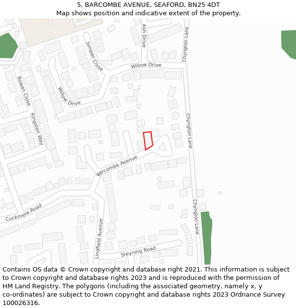5, BARCOMBE AVENUE, SEAFORD, BN25 4DT: Location map and indicative extent of plot