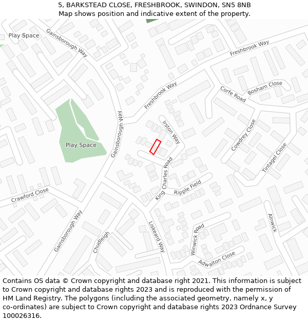 5, BARKSTEAD CLOSE, FRESHBROOK, SWINDON, SN5 8NB: Location map and indicative extent of plot