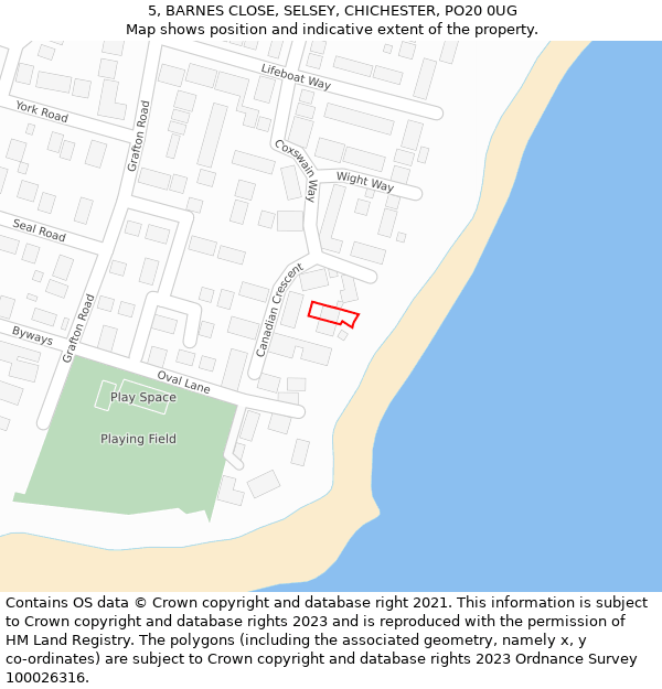 5, BARNES CLOSE, SELSEY, CHICHESTER, PO20 0UG: Location map and indicative extent of plot