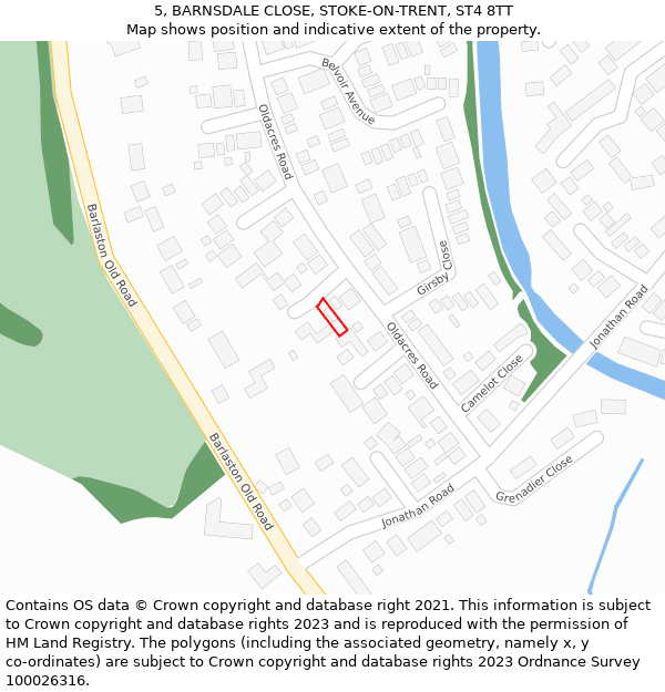 5, BARNSDALE CLOSE, STOKE-ON-TRENT, ST4 8TT: Location map and indicative extent of plot