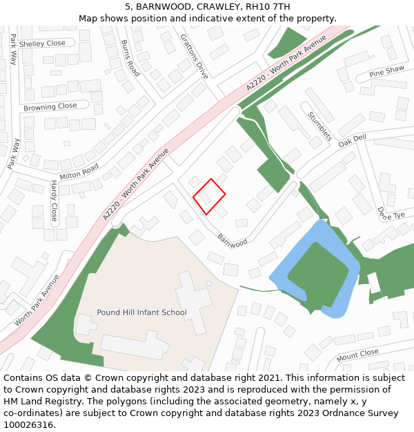 5, BARNWOOD, CRAWLEY, RH10 7TH: Location map and indicative extent of plot