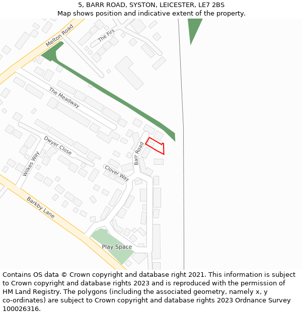 5, BARR ROAD, SYSTON, LEICESTER, LE7 2BS: Location map and indicative extent of plot