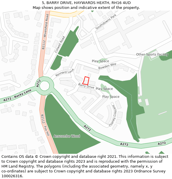 5, BARRY DRIVE, HAYWARDS HEATH, RH16 4UD: Location map and indicative extent of plot