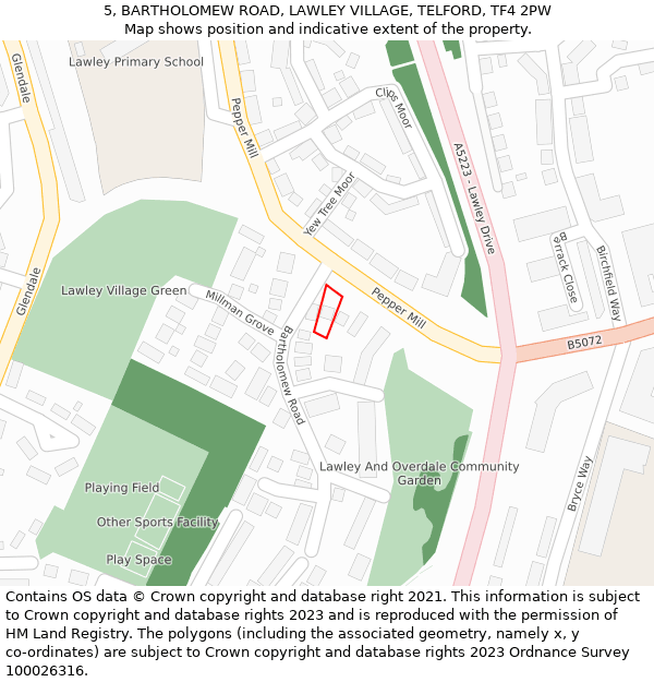 5, BARTHOLOMEW ROAD, LAWLEY VILLAGE, TELFORD, TF4 2PW: Location map and indicative extent of plot