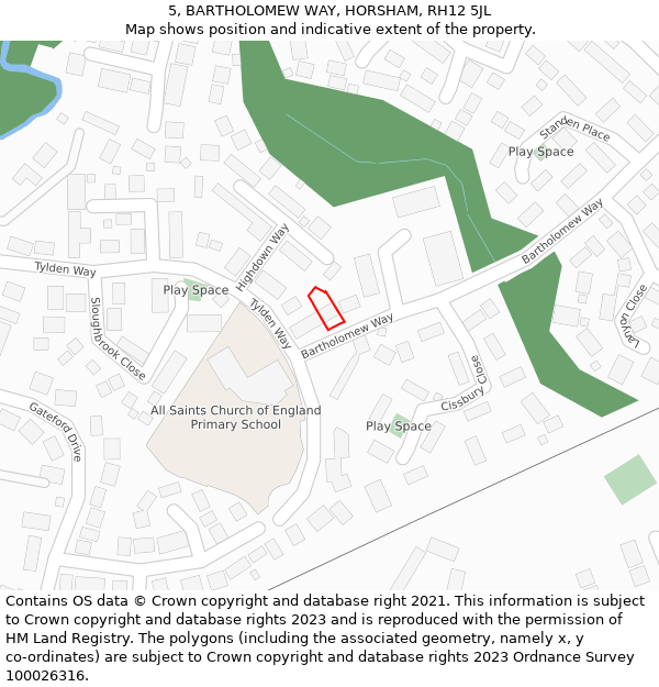 5, BARTHOLOMEW WAY, HORSHAM, RH12 5JL: Location map and indicative extent of plot