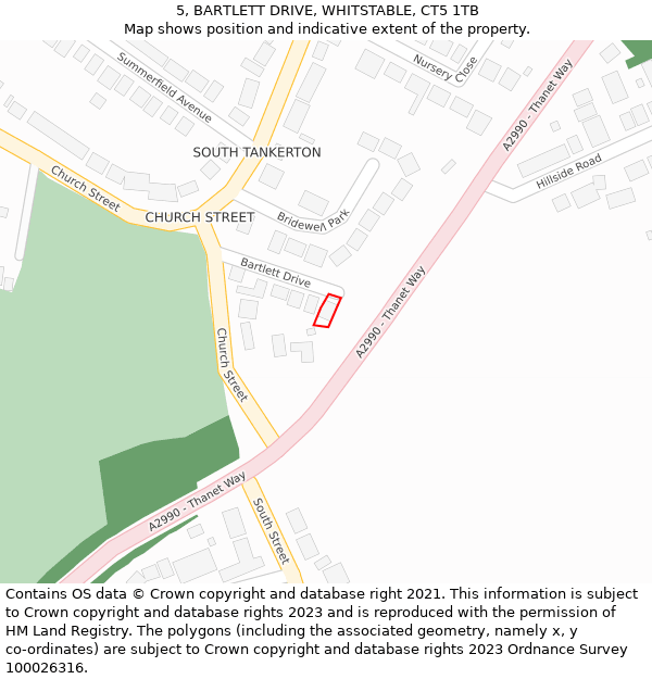 5, BARTLETT DRIVE, WHITSTABLE, CT5 1TB: Location map and indicative extent of plot
