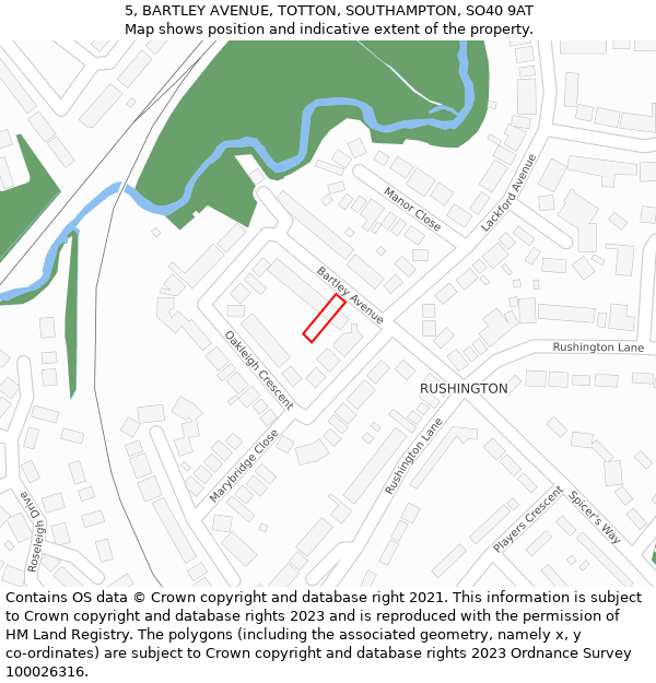 5, BARTLEY AVENUE, TOTTON, SOUTHAMPTON, SO40 9AT: Location map and indicative extent of plot