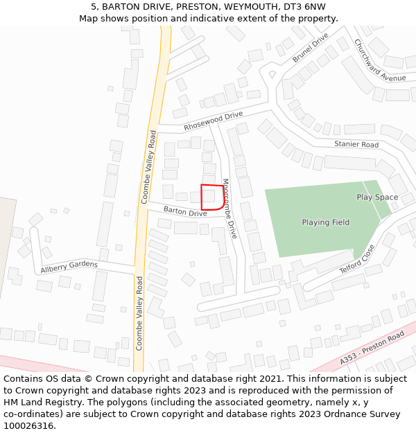 5, BARTON DRIVE, PRESTON, WEYMOUTH, DT3 6NW: Location map and indicative extent of plot