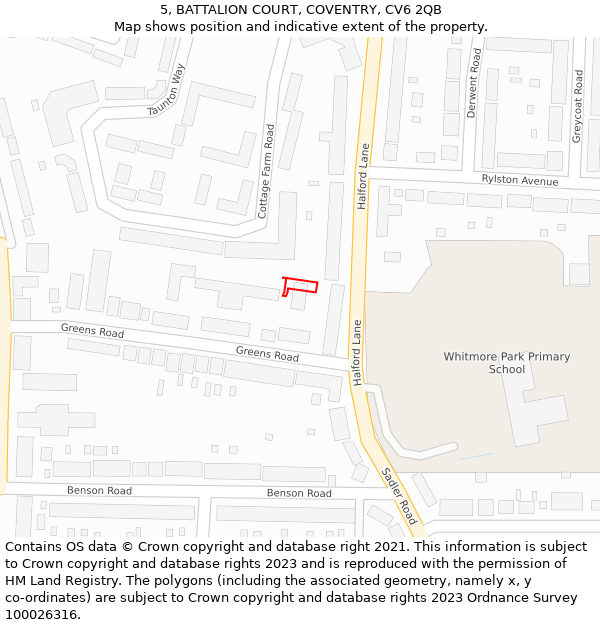 5, BATTALION COURT, COVENTRY, CV6 2QB: Location map and indicative extent of plot